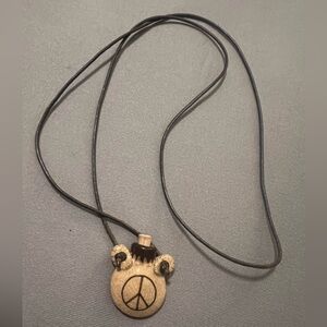 Handmade Vintage Pottery Perfume Diffuser Necklace Peace Sign/Stopper, good cond